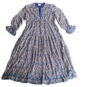 Saylor Ina Drawstring waist Metallic threading Floral Long Sleeve Midi Dress M